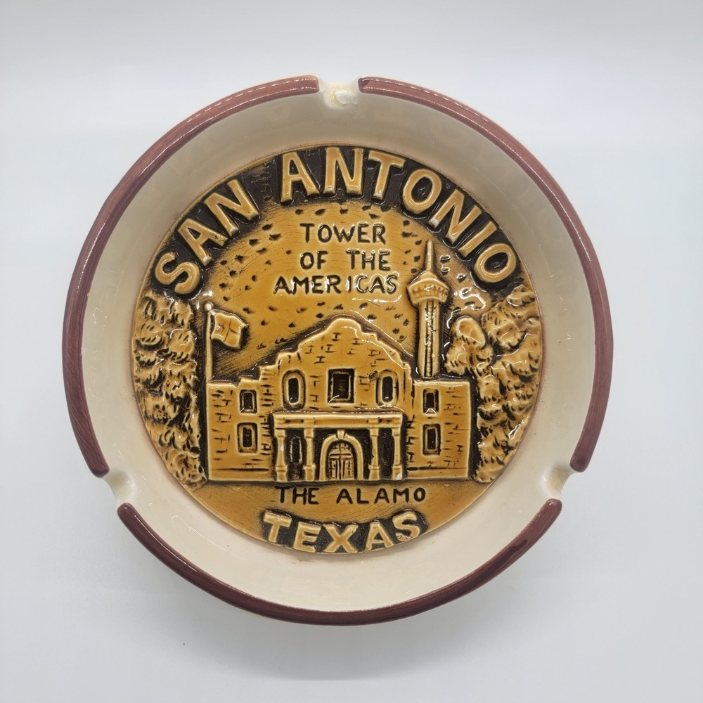 Vintage San Antonio Texas Ashtray‎ Alamo & Tower of the Americas Japan Made 4.5"